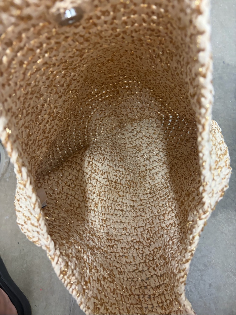 Gold shimmer neutral Woven Straw Tote Bag in Natural Cream boho gypsi - Picture 3 of 3